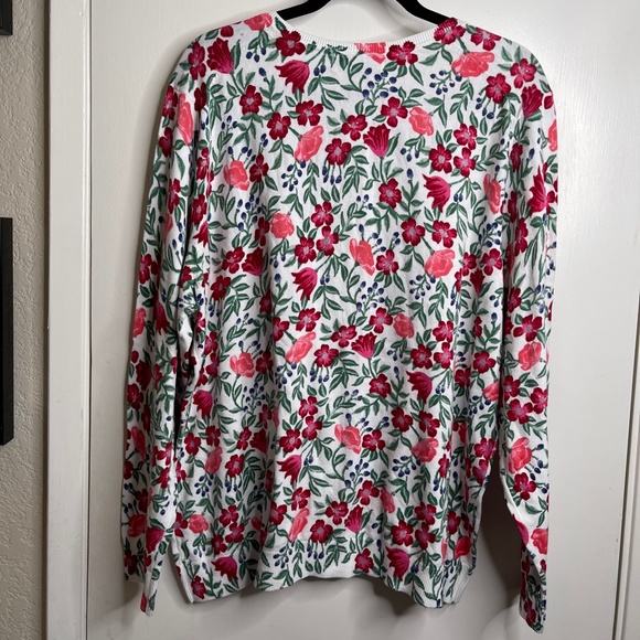 KAREN SCOTT Womens PLUS 2X White Red Pink Floral Cardigan Button Down Sweater - Picture 4 of 7